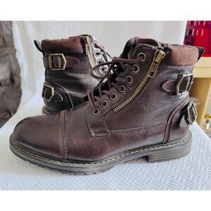 Bruno Marc Philly-10 Brown Combat Lace-Up Boots Size 6.5 EUC Side Zip Buckle